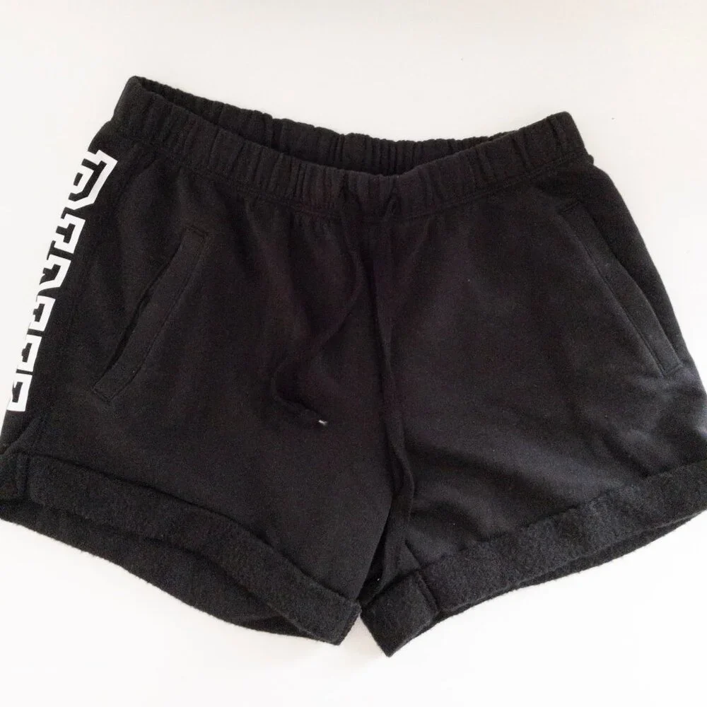 Victorias Secret Pink Black Fleece Shorts With White Logo Elastic Waistband S - Picture 1 of 12